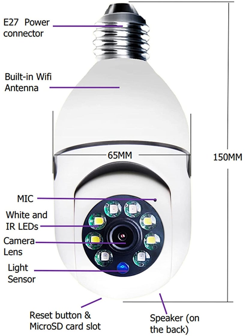 WiFi CCTV Camera 1080p Wireless Bulb Shape PTZ V380 Pro Indoor 360 Smart Home Security Camera Light Vision with Night Vision