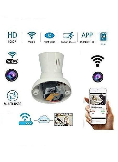 Asleesha WiFi Bulb Holder 4K HD Camera Audio Video Recorder with Dark Mode