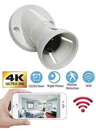 Asleesha WiFi Bulb Holder 4K HD Camera Audio Video Recorder with Dark Mode