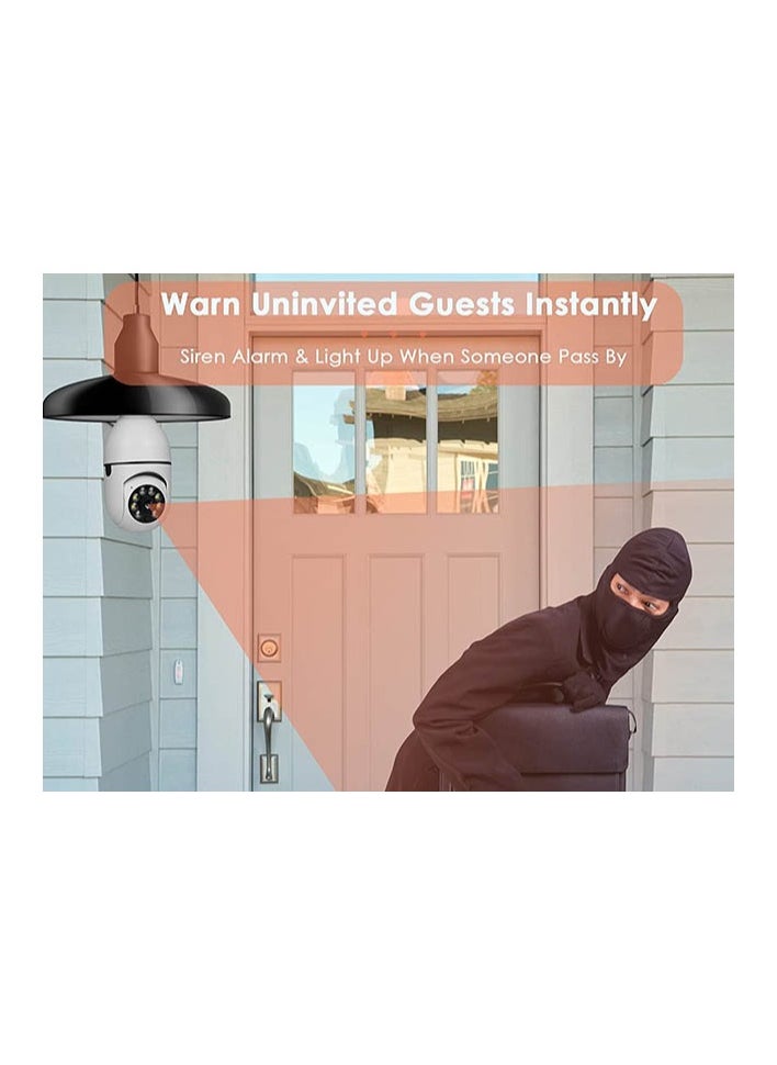E27 Bulb Camera with Automatic Tracking, Full Color Night Vision, Bidirectional Audio, Enhanced Wi-Fi Security Camera for Indoor Surveillance, Motion Detection, 110V-220V Wired, Plastic Construction