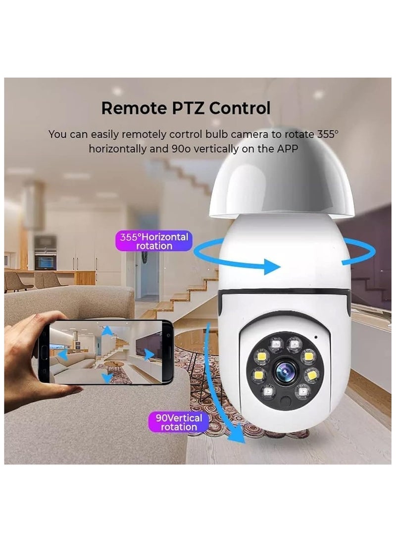 E27 Bulb Camera with Automatic Tracking, Full Color Night Vision, Bidirectional Audio, Enhanced Wi-Fi Security Camera for Indoor Surveillance, Motion Detection, 110V-220V Wired, Plastic Construction