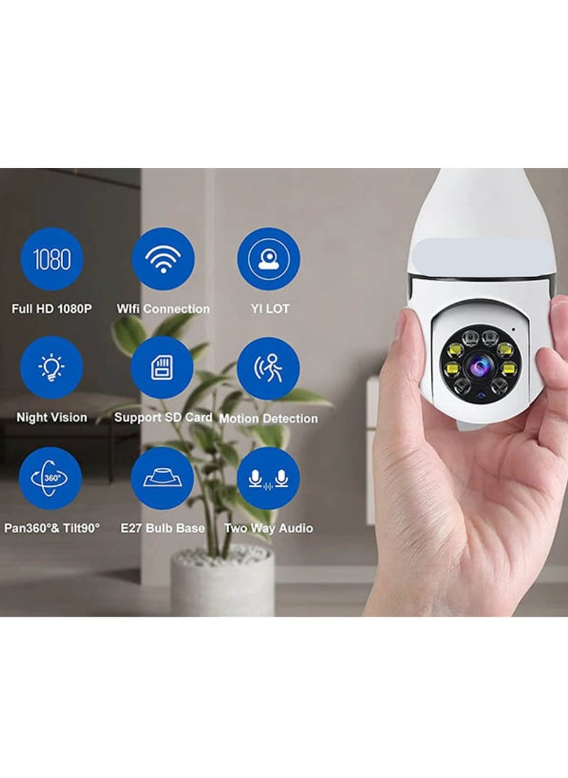 E27 Bulb Camera with Automatic Tracking, Full Color Night Vision, Bidirectional Audio, Enhanced Wi-Fi Security Camera for Indoor Surveillance, Motion Detection, 110V-220V Wired, Plastic Construction
