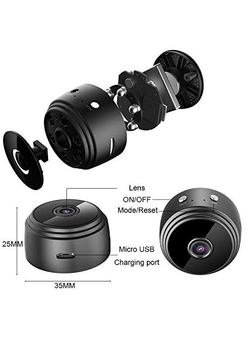 Refurbished TECHNOVIEW Mini Spy Wireless Hidden Video Audio Full HD 1080P CCTV WiFi Camera with Night Vision Motion Detection Supports Upto 64 GB Card not Included Battery Operated Black HD