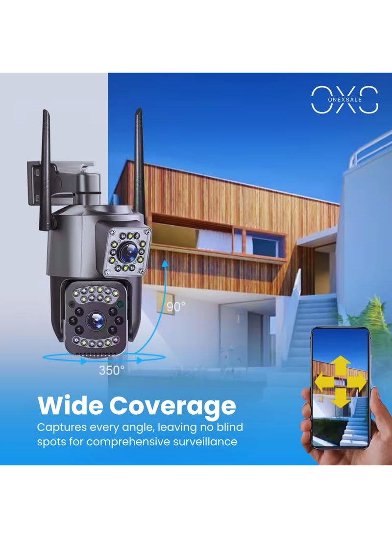 OneXsale 6mp WiFi Black WiFi ptz Dual Lens Home Security CCTV Camera SD Card Support Motion Tracking IP66 Waterproof Night Vision Outdoor Multi User Support