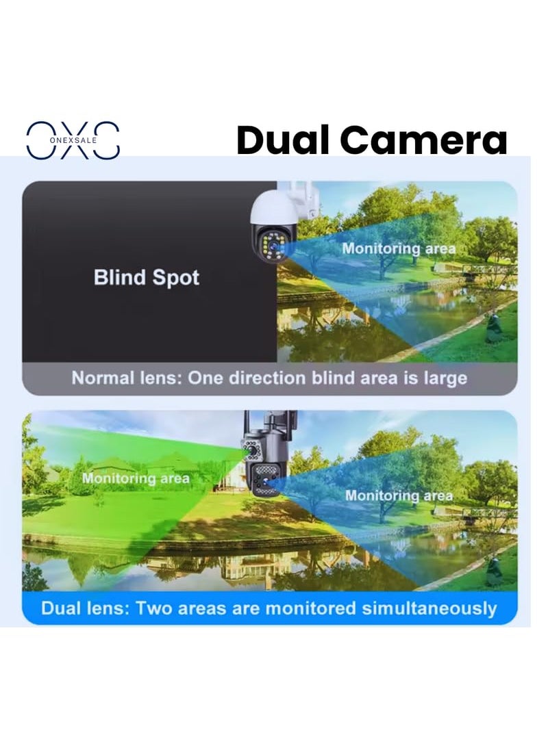 OneXsale 6mp WiFi Black WiFi ptz Dual Lens Home Security CCTV Camera SD Card Support Motion Tracking IP66 Waterproof Night Vision Outdoor Multi User Support