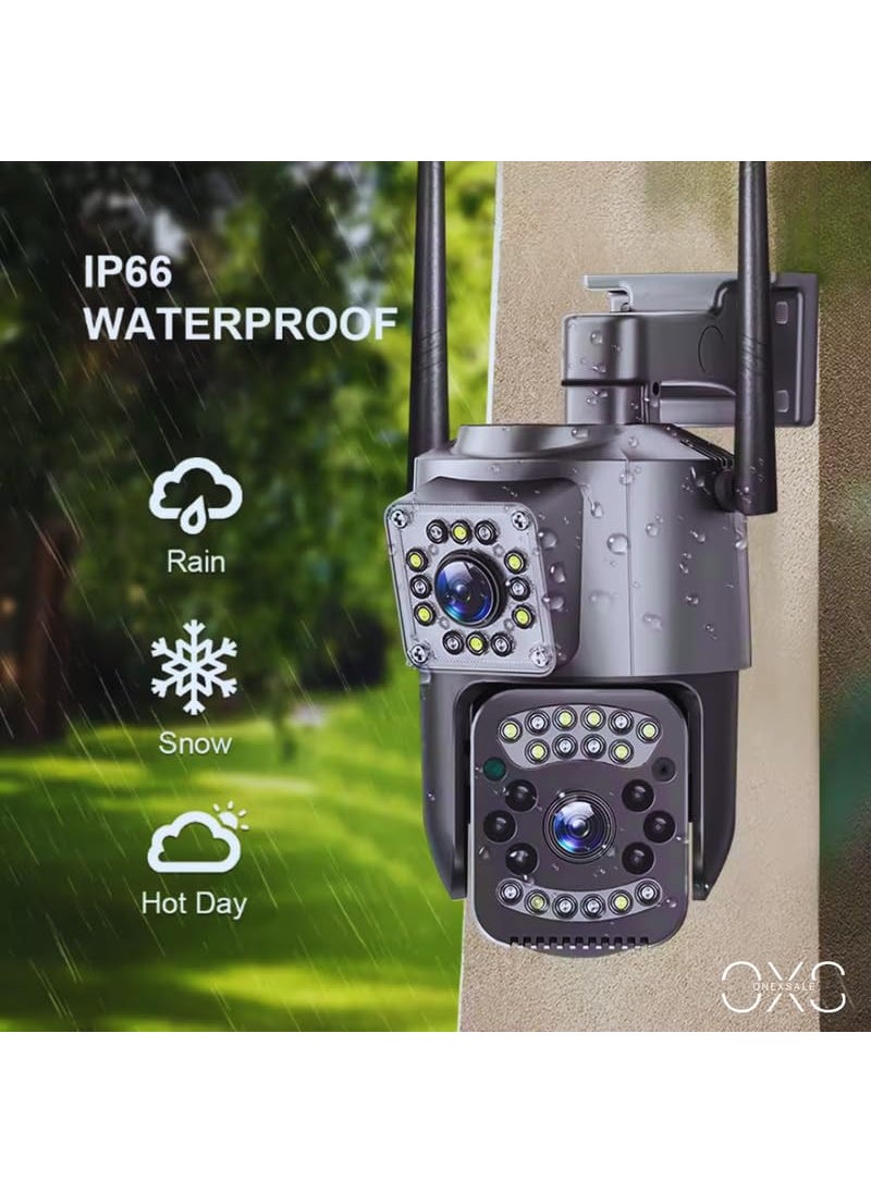 OneXsale 6mp WiFi Black WiFi ptz Dual Lens Home Security CCTV Camera SD Card Support Motion Tracking IP66 Waterproof Night Vision Outdoor Multi User Support