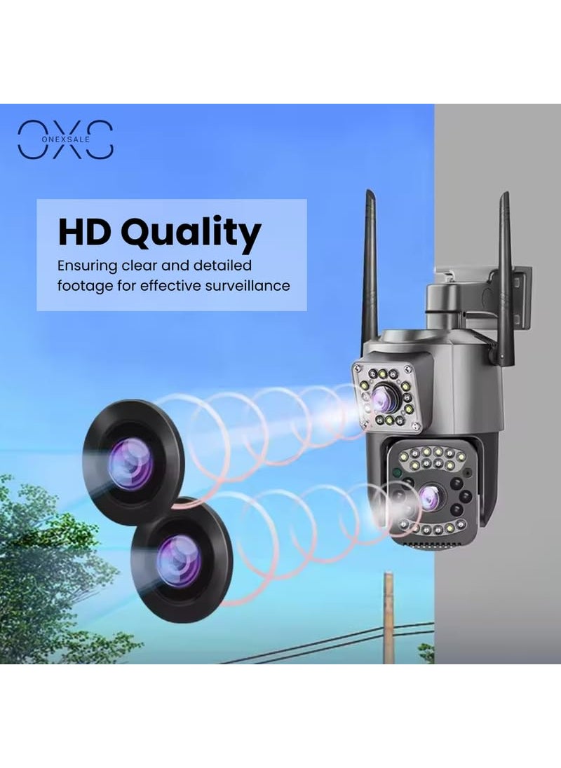 OneXsale 6mp WiFi Black WiFi ptz Dual Lens Home Security CCTV Camera SD Card Support Motion Tracking IP66 Waterproof Night Vision Outdoor Multi User Support