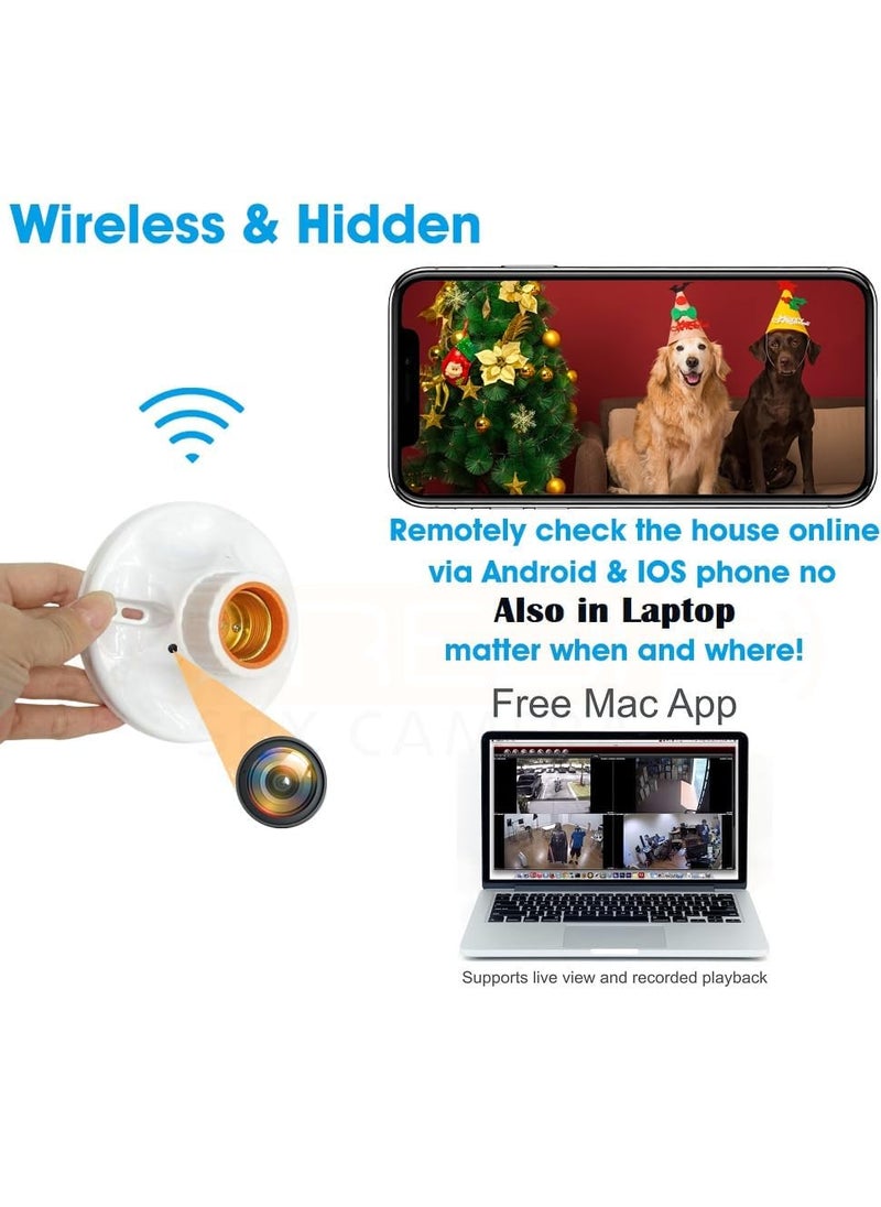 FREDI HD PLUS 1080P WiFi IP Camera Lamp Holder Outdoor Security Hidden Camera for Apartment Door WiFi Wireless Home Security Surveillance Bulb Camera App Inbuilt iWFCam App