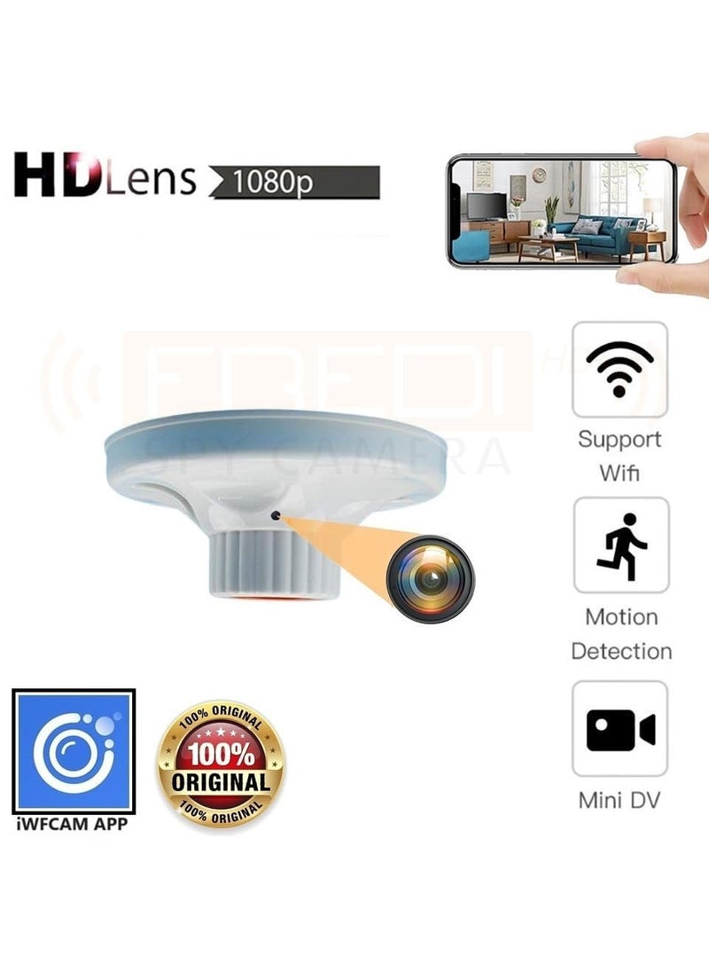 FREDI HD PLUS 1080P WiFi IP Camera Lamp Holder Outdoor Security Hidden Camera for Apartment Door WiFi Wireless Home Security Surveillance Bulb Camera App Inbuilt iWFCam App