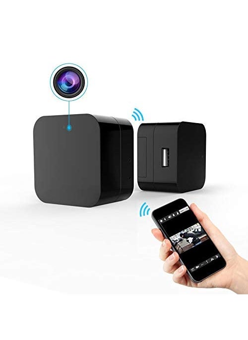 Amporio Night Vision Socket Record While Charging Hidden Work on Light 1080P 4K HD Resolution USB WiFi Charger Spy Mini Camera with Motion Detection Live View SD Card Recording Black