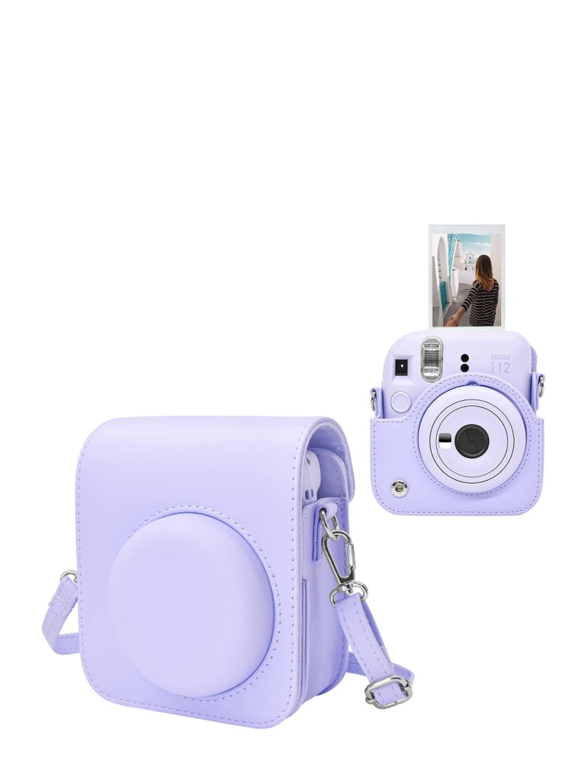 Case for Fujifilm Fuji Instax Mini 12/Polaroid Mini 12 Instant Camera - PU Leather Protective Case Cover Bag with Adjustable Shoulder Strap - Purple