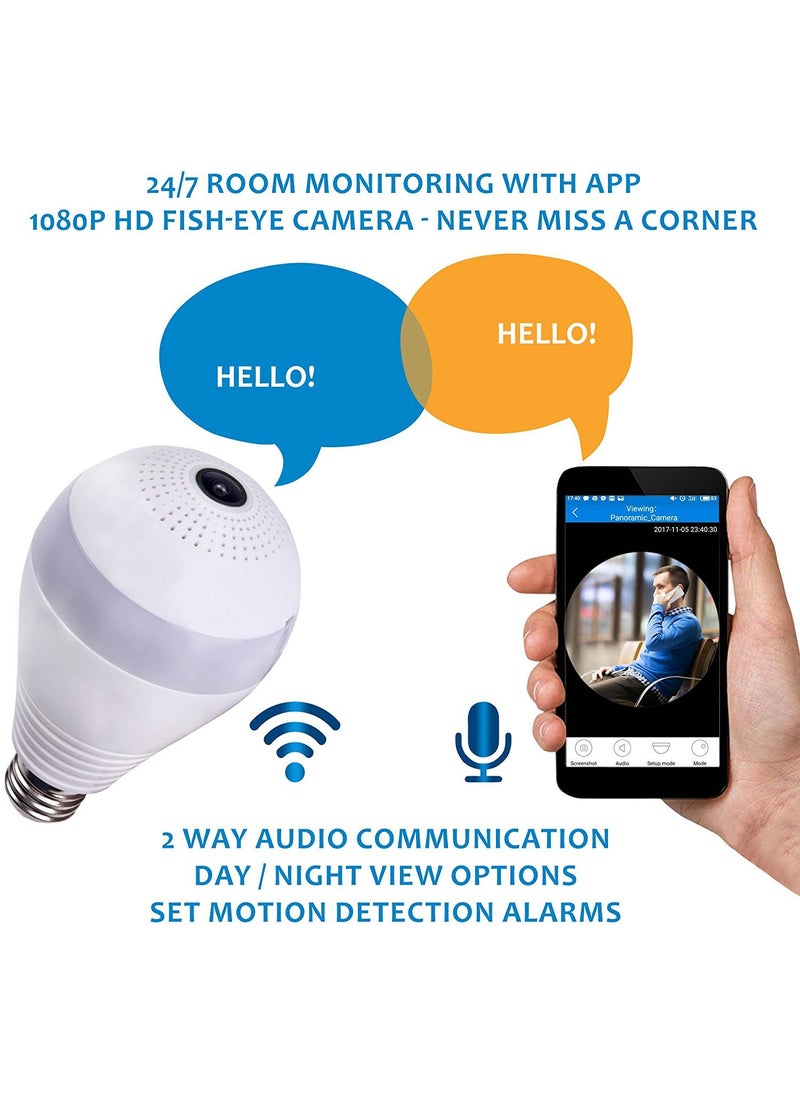 MatLogix Dual Lens Smart CCTV Camera WiFi IP Home Security Camera Double Side View Rotating Pan Tilt 2 Way Talk Auto Tracking Motion Detection Indoor CCTV IP Camera Bulb Camera