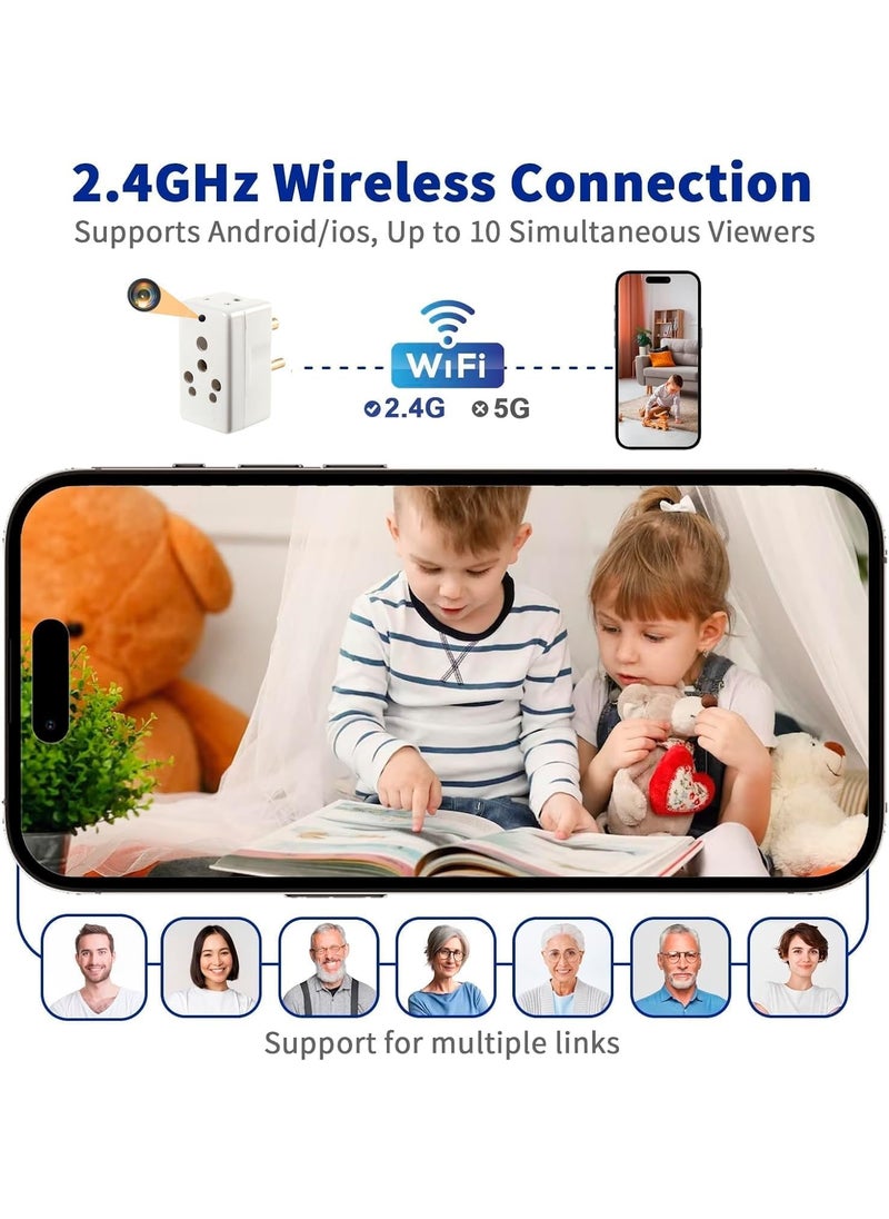 GARYVIZ Power 220v Socket Camera 1080p Hd Audio Video Recording Inbuilt 32GB Memory Watch Live View 24 Hours Work with Power Easy to Use White