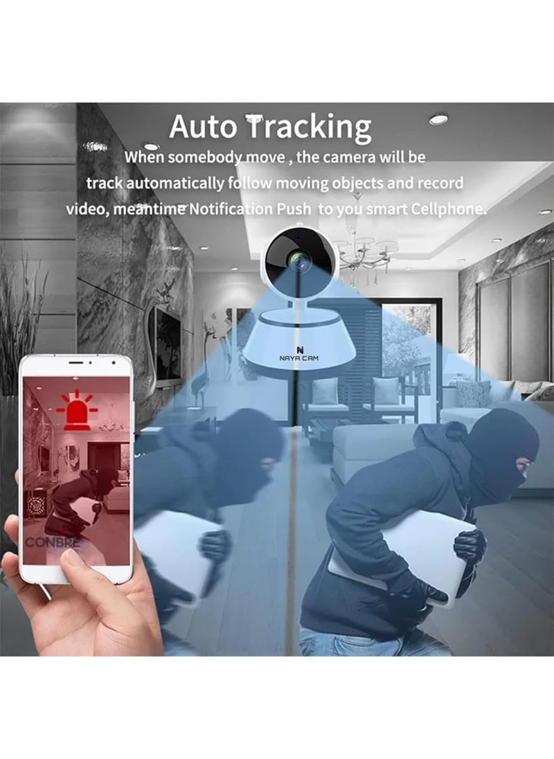 Naya Cam 2MP 355 Indoor WiFi PTZ Security Camera 6 IR LEDs Live Monitoring TwoWay Audio Infrared Night Vision IR Cut Filter SD Card Recording Builtin Alarm MultiUser Support