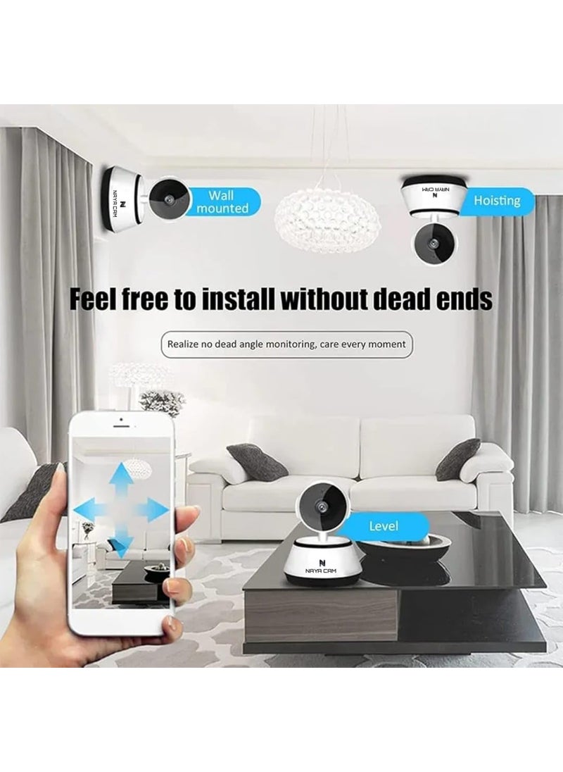 Naya Cam 2MP 355 Indoor WiFi PTZ Security Camera 6 IR LEDs Live Monitoring TwoWay Audio Infrared Night Vision IR Cut Filter SD Card Recording Builtin Alarm MultiUser Support