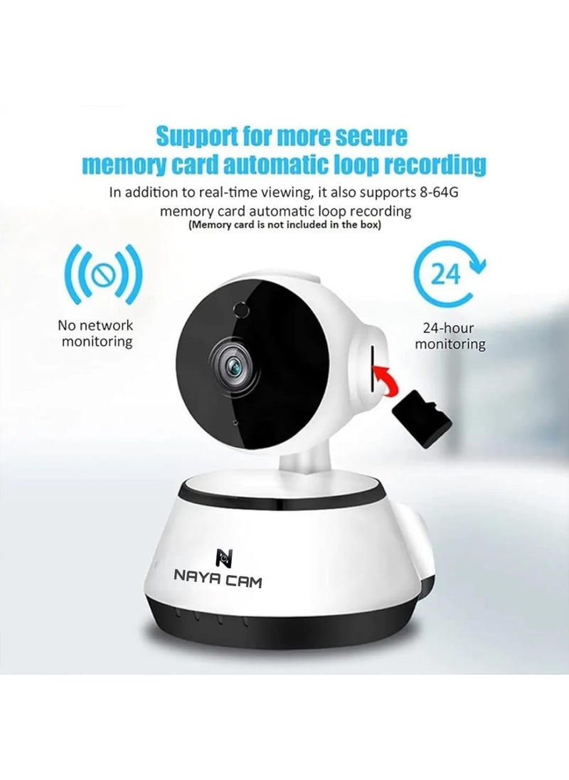 Naya Cam 2MP 355 Indoor WiFi PTZ Security Camera 6 IR LEDs Live Monitoring TwoWay Audio Infrared Night Vision IR Cut Filter SD Card Recording Builtin Alarm MultiUser Support