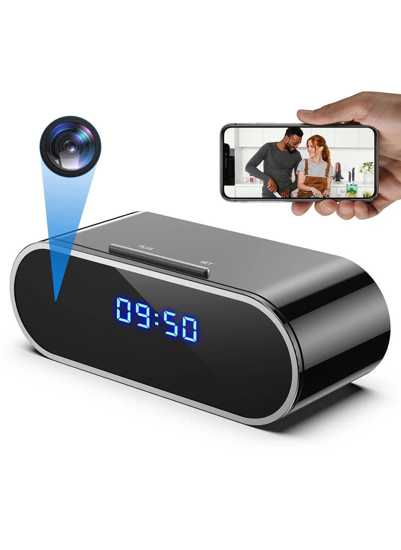 TECHNOVIEW 1080p Full HD WiFi Table Clock Security Camera Audio and Video Recording Motion Detection Low Light Vision Indoor Security Camera for Home Office