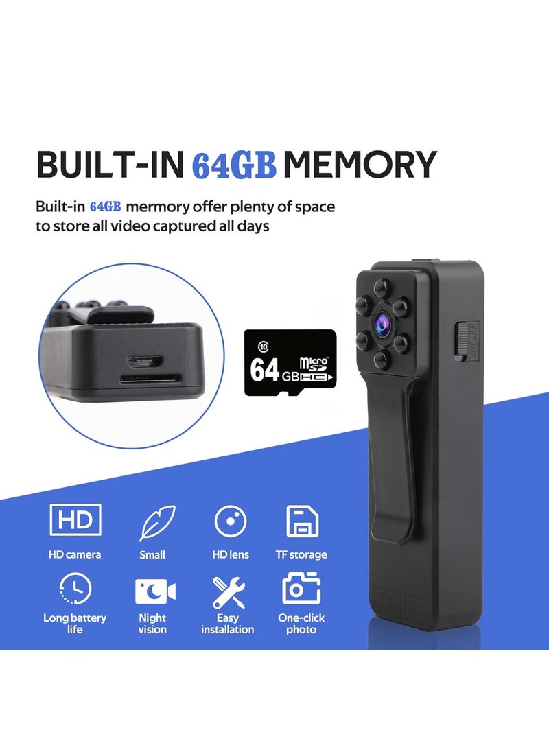 TECHNOVIEW Wearable Mini Body Camera 1080p Video Audio Recorder Motion Activated Night Vision Indoor Outdoor Spy Pocket Body Camera for Home and Office with Free 64GB Memory Card Non WiFi