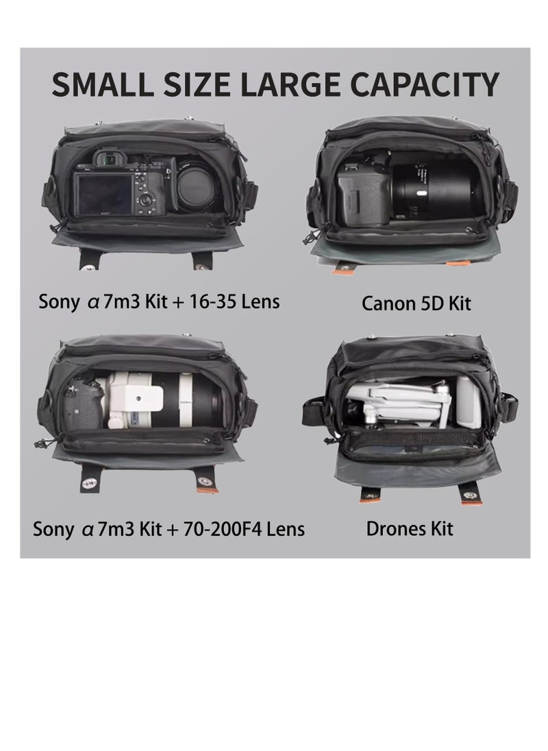 Versatile Camera Sling Bag, Waterproof DSLR SLR Mirrorless Camera Case Anti-shock Photography Crossbody Camera Bag, Removable Modular Inserts, Compatible with Canon Nikon Fuji, Black