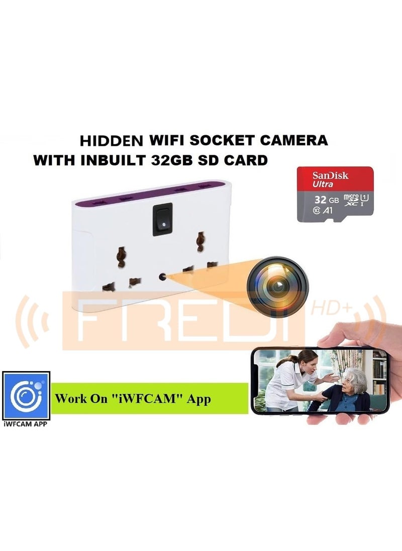 FREDI HD PLUS WiFi Hidden Socket Board Wireless 1080P HD Camera Office Indoor Security Camera Home Surveillance Camera with Inbuilt 32gb SD Card iWFCam APP Hidden Camera