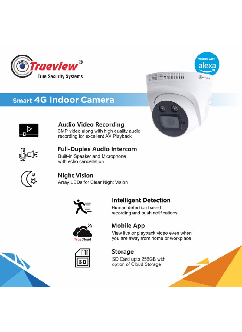 Trueview Smart Security Camera 4G 3mp CCTV Dome Camera for Home Shop Office Farm Construction Site Sim Based Camera 4G Dome
