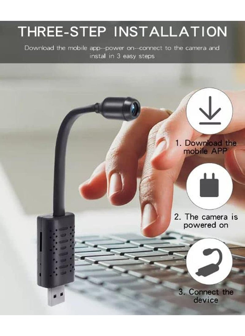 Favone Flexible Neck CameraWide Angle Live View on Mobile AppMotion Detection Alarm WiFi SpyHidden USB WiFi Camera Mini HD 1080p HD USB Universal Interface Upto 128GB Card not Included