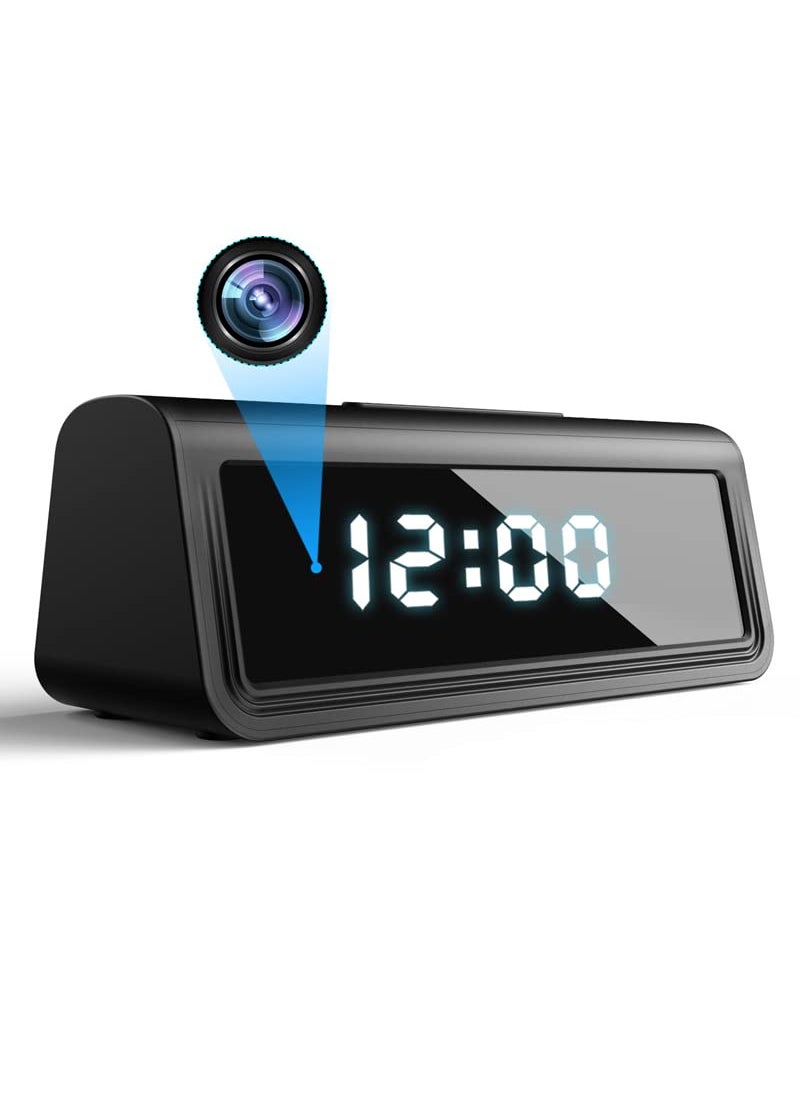 TECHNOVIEW WiFi Camera Digital Table Clock HD 4k Video and Audio Recording Low Light Night Vision Motion Detection Wide Angle Indoor Security Camera Support Upto 128GB Sd Card Black