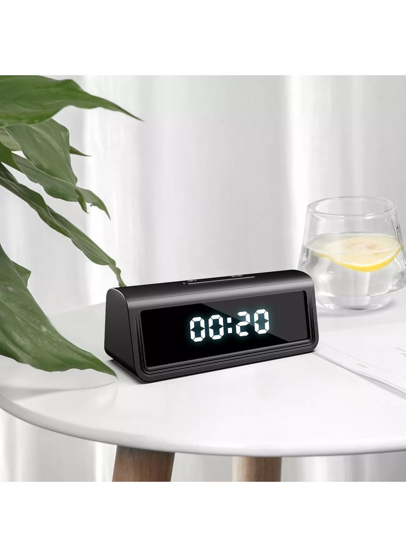 TECHNOVIEW WiFi Camera Digital Table Clock HD 4k Video and Audio Recording Low Light Night Vision Motion Detection Wide Angle Indoor Security Camera Support Upto 128GB Sd Card Black