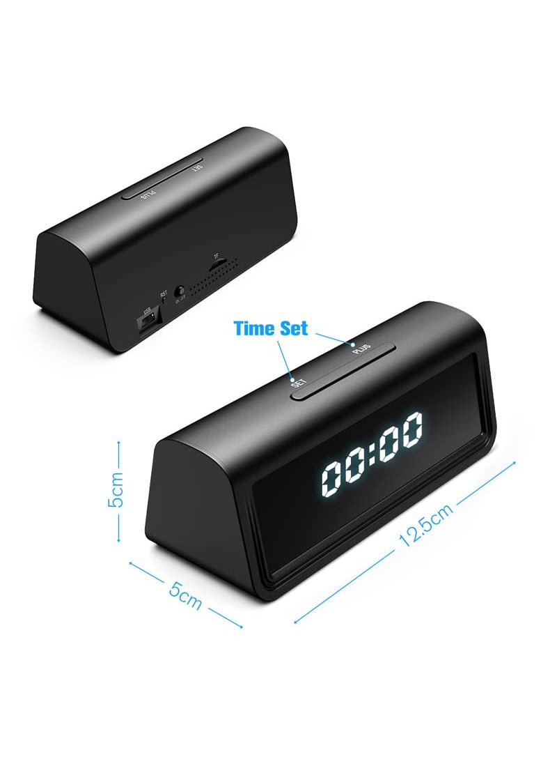 TECHNOVIEW WiFi Camera Digital Table Clock HD 4k Video and Audio Recording Low Light Night Vision Motion Detection Wide Angle Indoor Security Camera Support Upto 128GB Sd Card Black