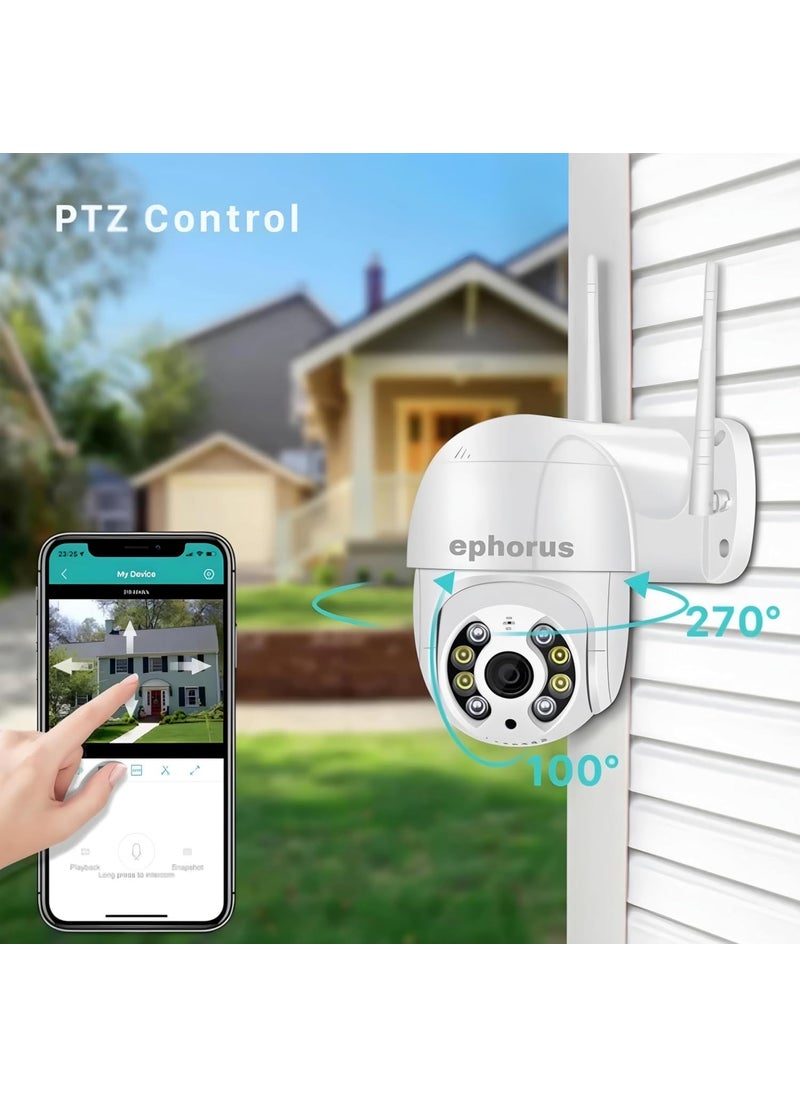 5MP Wifi Full Color Outdoor Smart Security Camera 360 with Pan Tilt Two Way Talk Human Detection Night Vision Supports SD Card Up to 128 GB