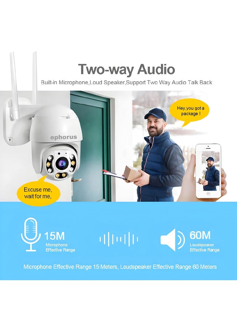 5MP Wifi Full Color Outdoor Smart Security Camera 360 with Pan Tilt Two Way Talk Human Detection Night Vision Supports SD Card Up to 128 GB