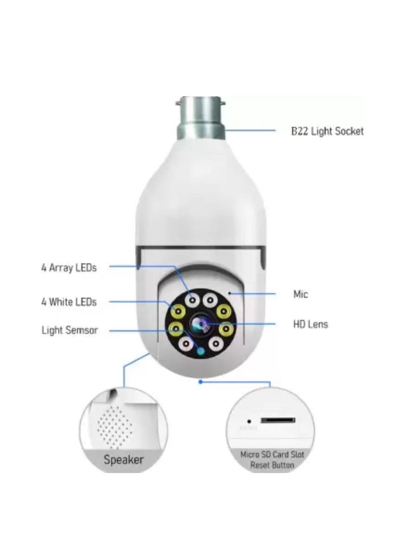 OneXsale 2in1 WiFi Light Bulb Shape CCTV Camera for Indoor HD Live View Bullet PTZ Control TwoWay Talk Color Night Vision Human Detection Supports up to 128GB SD Card Security Camera