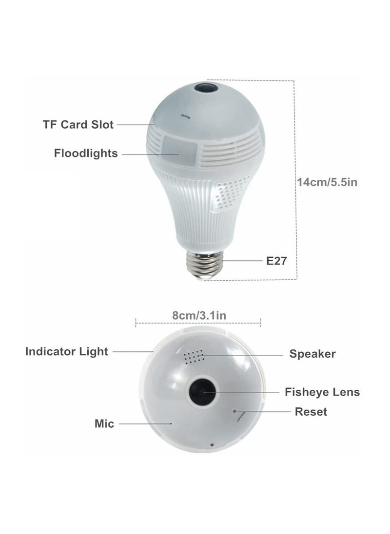 Paroxysm Spy Bulb Camera 1080P WiFi Security Camera Full HD Video and Audio Recording 360v Degrees Panoramic Camera for Home Motion Detection