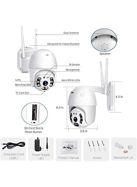 GREENEYE TECHNOLOGY GT CCTV Camera Wireless WiFi IP CCTV Security 1080p 12mp Ptz Outdoor Ip66 Waterproof Home Surveillance Camera with Motion Detection Colour Night Vision with AdapterWhite