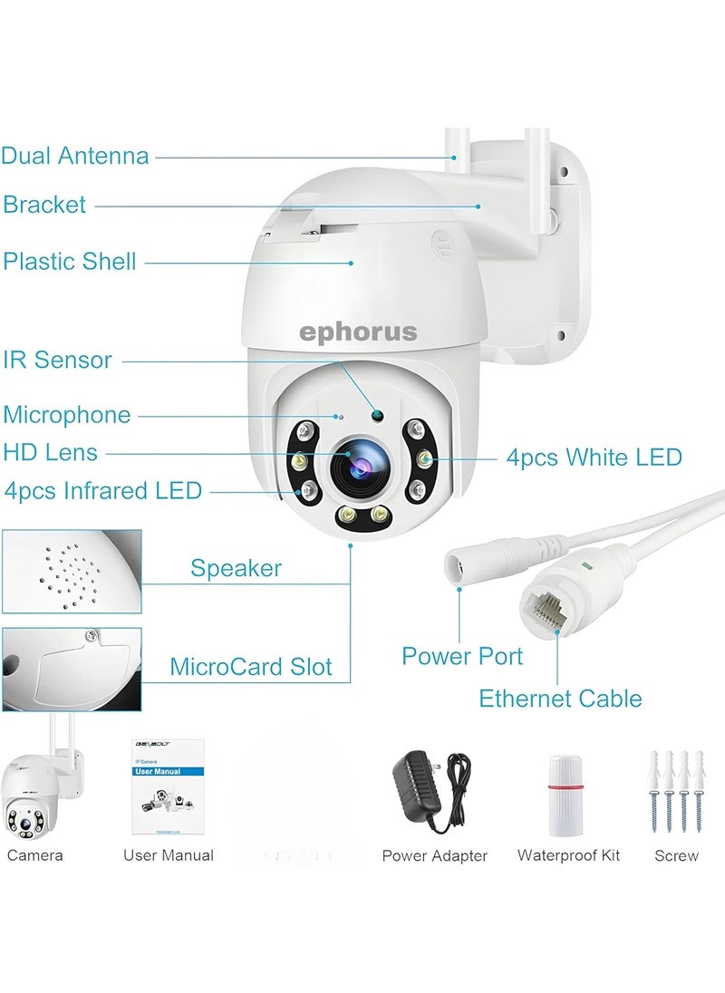 ephorus UltraXR 12MP Outdoor Smart WiFi Wireless IP CCTV Security Camera Colored Night Vision 2Way Audio Motion Track Support 128 GB Micro SD