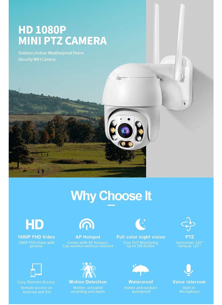 MatLogix Full HD1080P WiFi PTZ v380 PRO Camera Pan Tilt Surveillance Camera Two Way AudioMotion DetectionBest Night VisionWaterproof CCTV Camera Support Upto 128G SD White ICSEE App