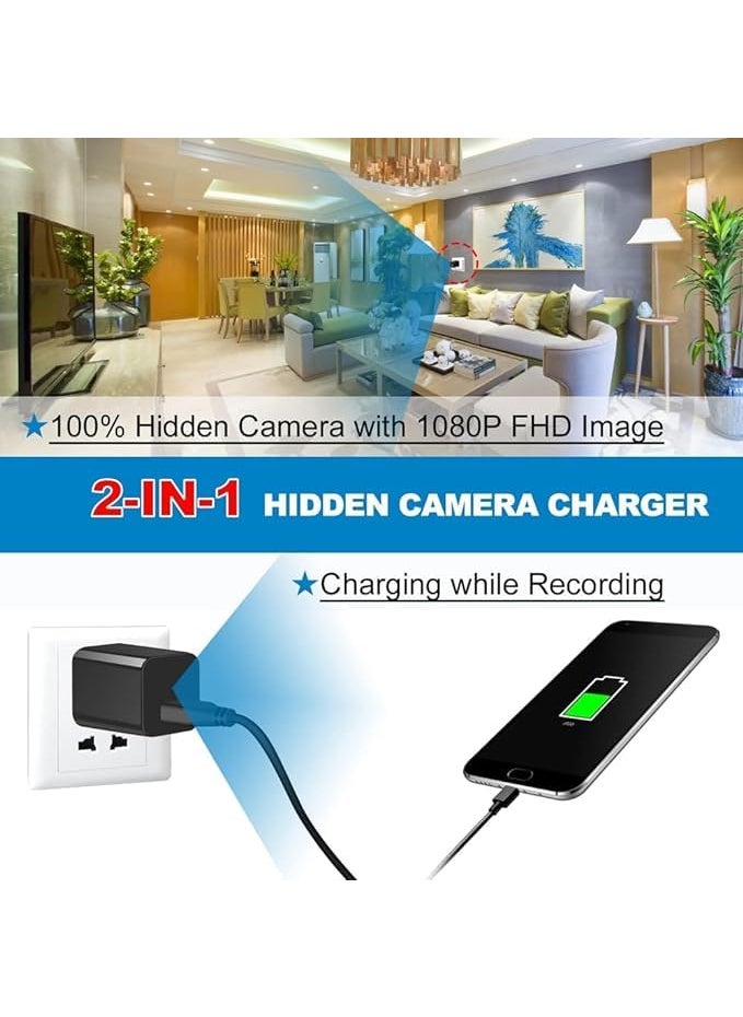 SIFA TECH 1080P HD Hidden USB Charger Camera Type 32GB SD Support Loop MotionTriggered RecordingOption Deal for Home Office Monitoring NonWiFi