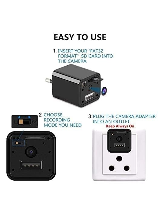 SIFA TECH 1080P HD Hidden USB Charger Camera Type 32GB SD Support Loop MotionTriggered RecordingOption Deal for Home Office Monitoring NonWiFi