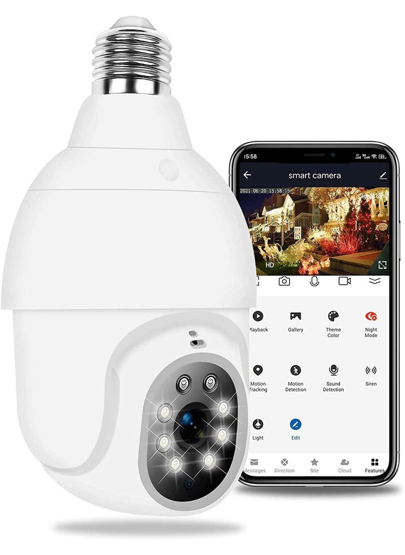 WiFi CCTV Camera 1080p Wireless Bulb Shape PTZ V380 Pro Indoor 360 Smart Home Security Camera Light Vision 24x7 Continuous Recording with Motion Sensor LED