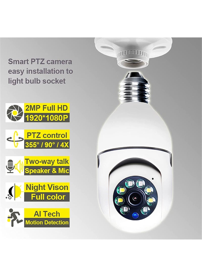 WiFi CCTV Camera 1080p Wireless Bulb Shape PTZ V380 Pro Indoor 360 Smart Home Security Camera Light Vision 24x7 Continuous Recording with Motion Sensor LED