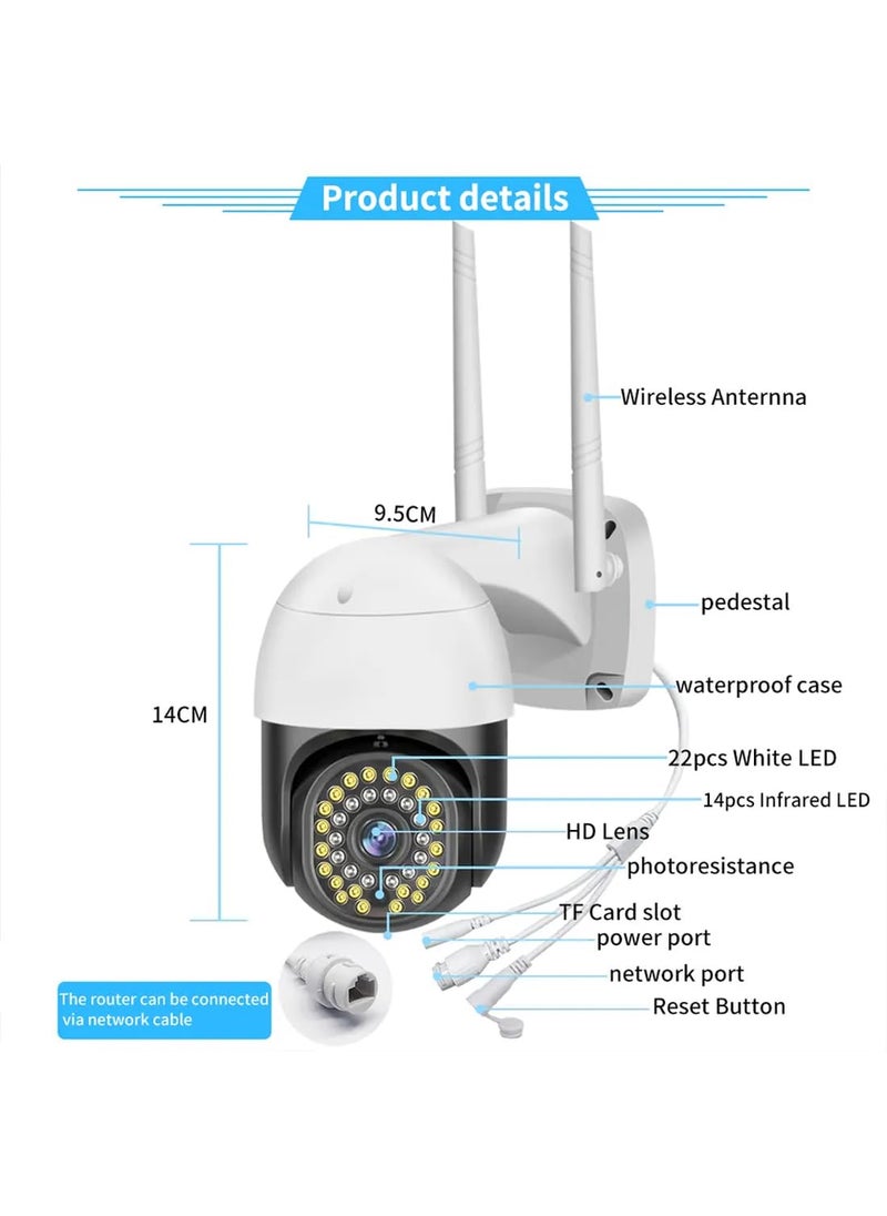 TECHNOVIEW Full HD WiFi Outdoor Security Camera with Adapter View Remote Auto Tracking 360 Rotation Smart Motion Detection Alarm Alert 12MP 8 LEDs Zoom PTZ