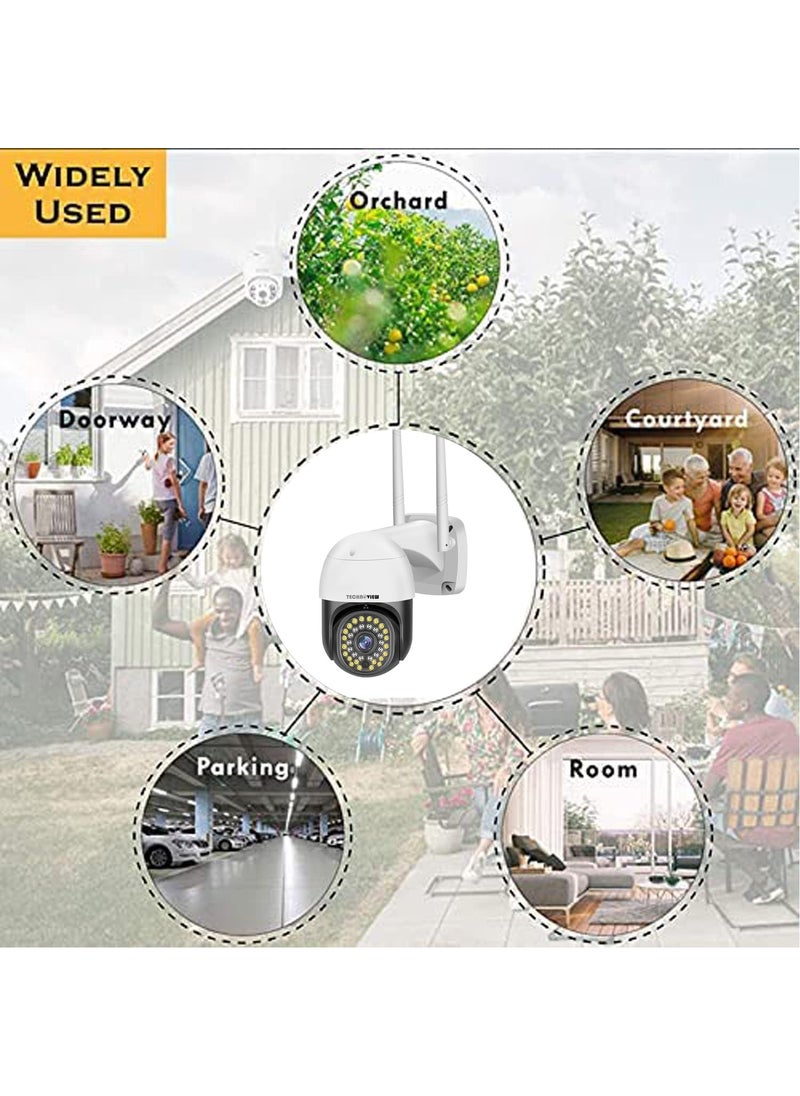 TECHNOVIEW Full HD WiFi Outdoor Security Camera with Adapter View Remote Auto Tracking 360 Rotation Smart Motion Detection Alarm Alert 12MP 8 LEDs Zoom PTZ