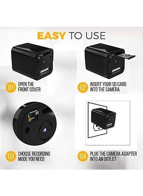 TECHNOVIEW Wired 1080p Full HD Camera Work 24 Hours with Power Audio and Video Recording Charger with 64GB SD Card No WiFi Needed