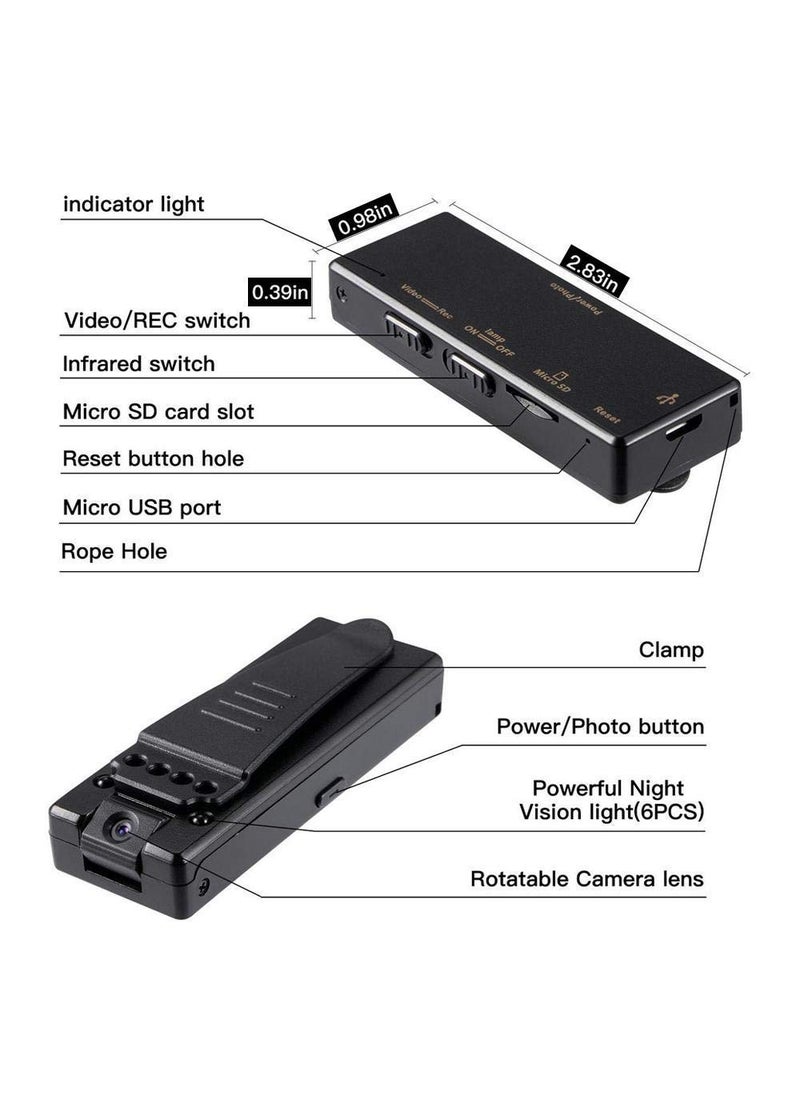TECHNOVIEW Full HD Portable Camera 1080P Indoor Outdoor Camera Portable Device with Night Vision VideoAudio Recording WearableSecurity Camera for Home Office Meetings Non WiFi
