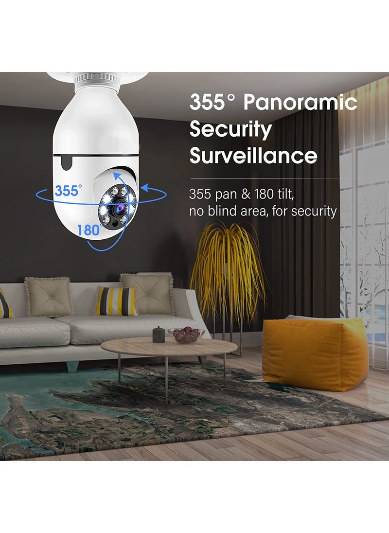 WiFi Camera CCTV Camera 1080p Wireless PTZ Bulb V380 Pro Indoor 360 Smart Home Security Camera Light Vision 24x7 Continuous Recording with Motion Sensor LED Lights Auto