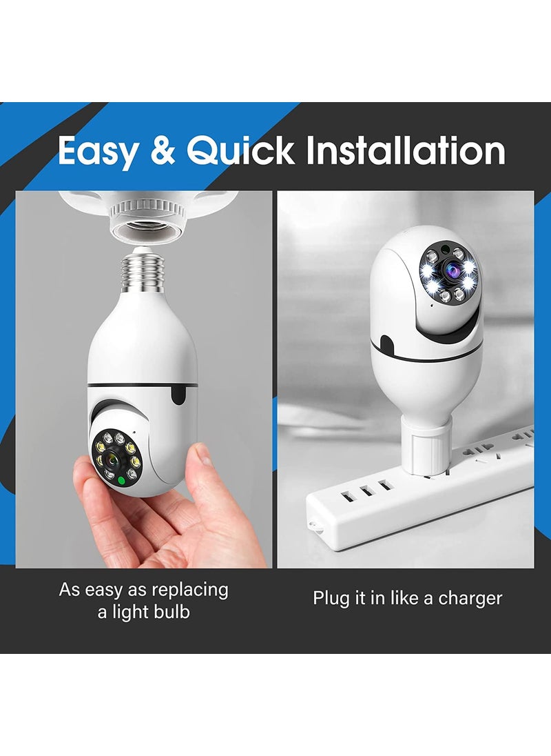 WiFi Camera CCTV Camera 1080p Wireless PTZ Bulb V380 Pro Indoor 360 Smart Home Security Camera Light Vision 24x7 Continuous Recording with Motion Sensor LED Lights Auto