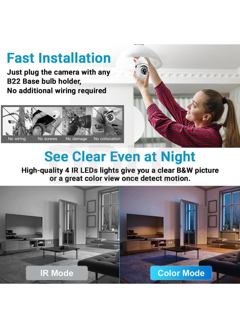 DDLC 1080p HD Bulb Light Wireless IP Camera Fish Eye 360 Degree Panoramic Mini Lamp IR Home Security Wireless CCTV Camera Light Bulb