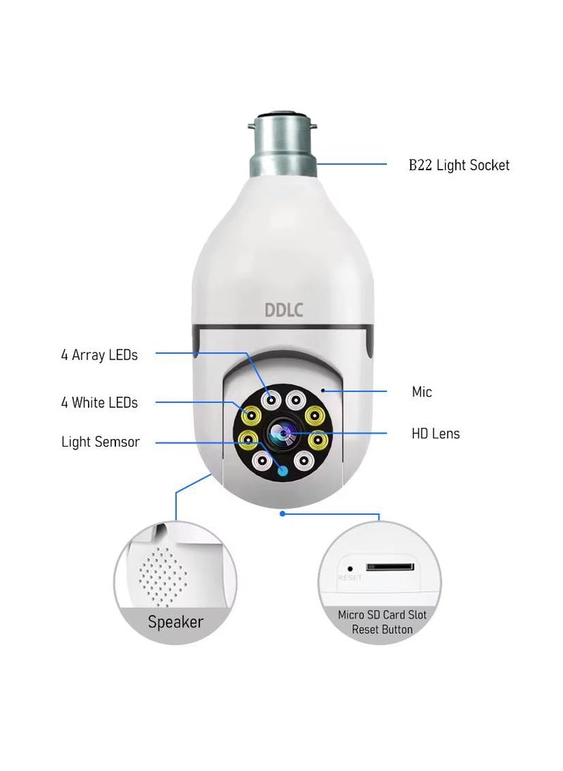 DDLC 1080p HD Bulb Light Wireless IP Camera Fish Eye 360 Degree Panoramic Mini Lamp IR Home Security Wireless CCTV Camera Light Bulb