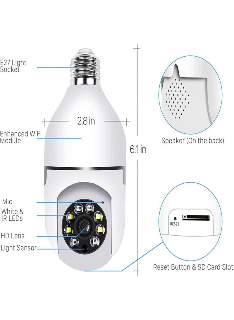 SIOVS WiFi HD 1080P E27 Bulb Type WiFi Camera Indoor Outdoor PTZ CCTV 1080p Full HD Night Vision IP Security Camera Wireless Microsd Card Slot Cloud Storage White