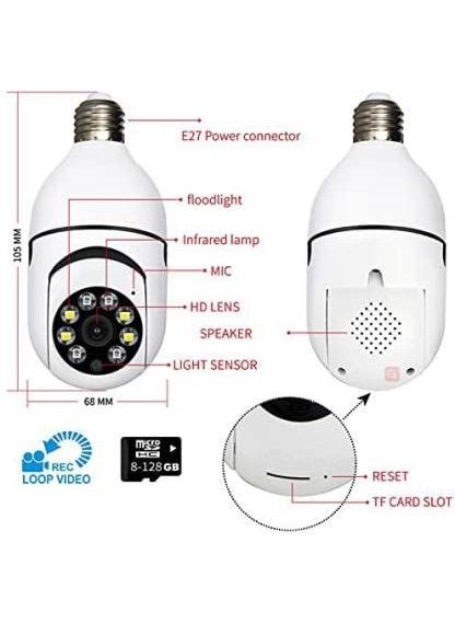 IP66 E27 PTZ 1080P Bulb Camera with Night Vision TwoWay Audio Smart Motion Detection and Alarm 360 Degree Panoramic View Covering Every Spot V380 App for Remote Live Viewing Security Camera